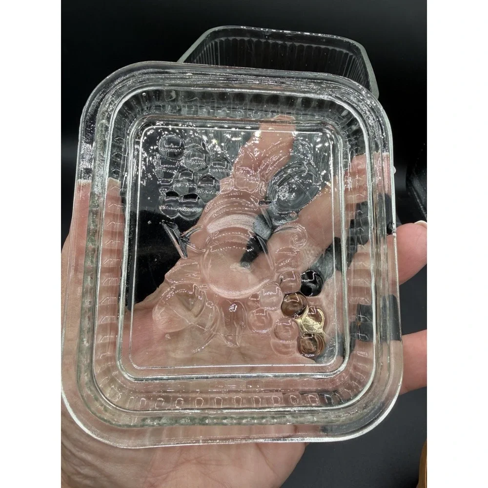 🍇Vintage Anchor Hocking Ribbed Glass Refrigerator Dish w/ Lid - Fruit Accents